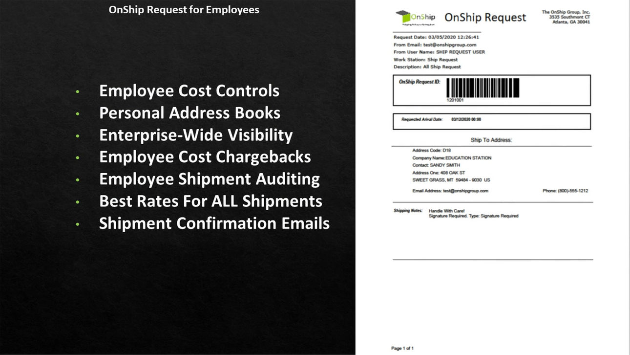 OnShip Request, HazMat & Special Label Services